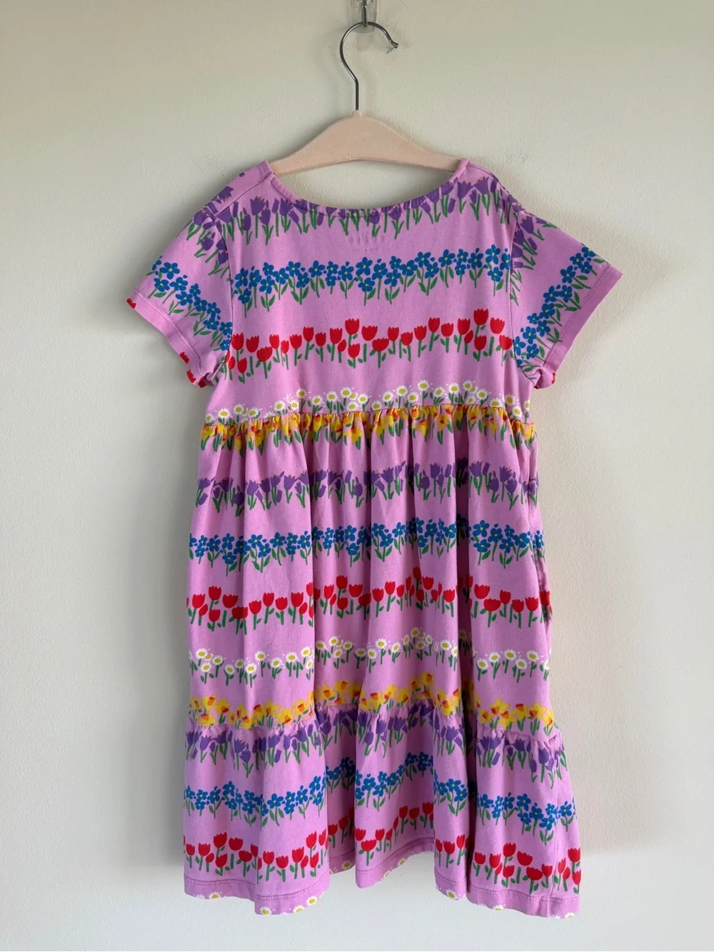 Mini Boden Ariel Twirly Jersey Dress Pink Floral Stripe Print Pockets 9-10Y